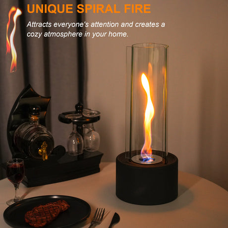 Cylindrical Bioethanol Vented-Free Fireplace – Tabletop Clean-Burning Design with Tempered Glass & Fire Snuffer-1