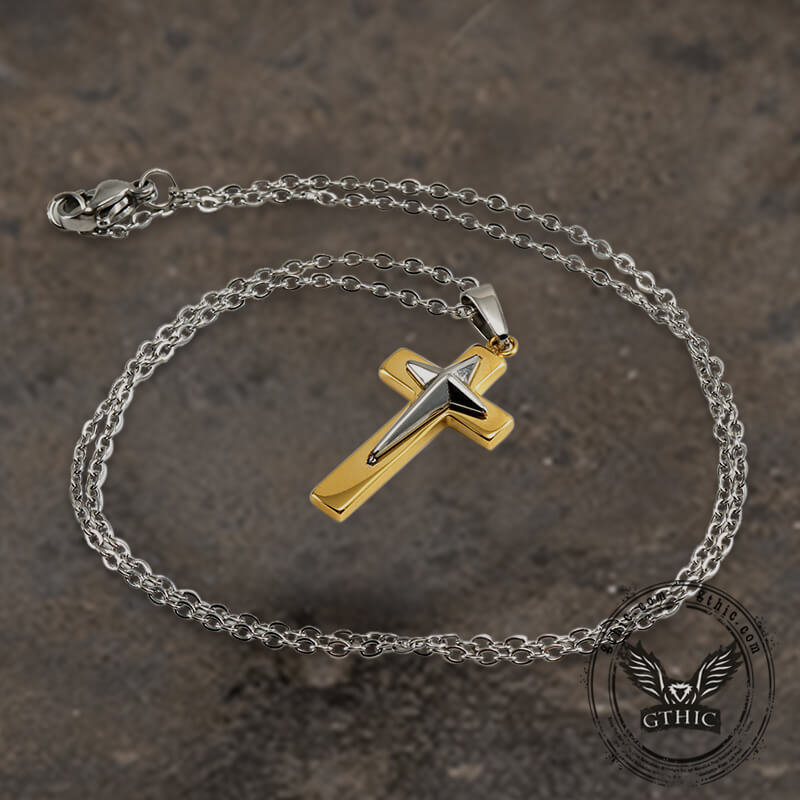 4 Pointed Star Cross Stainless Steel Christian Necklace