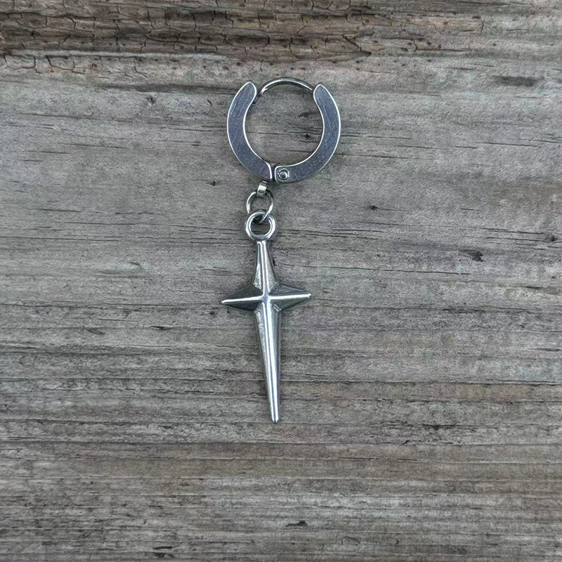 Pendientes de aro de acero inoxidable con estrella de 4 puntas