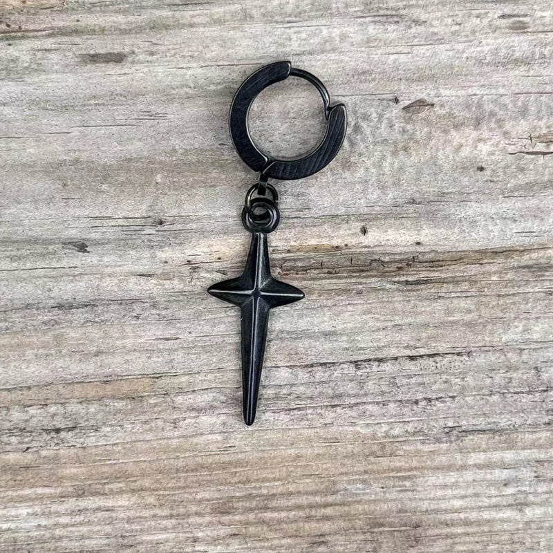 Pendientes de aro de acero inoxidable con estrella de 4 puntas