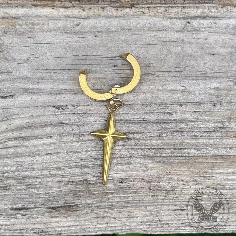 Pendientes de aro de acero inoxidable con estrella de 4 puntas