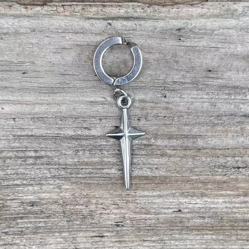 Pendientes de aro de acero inoxidable con estrella de 4 puntas
