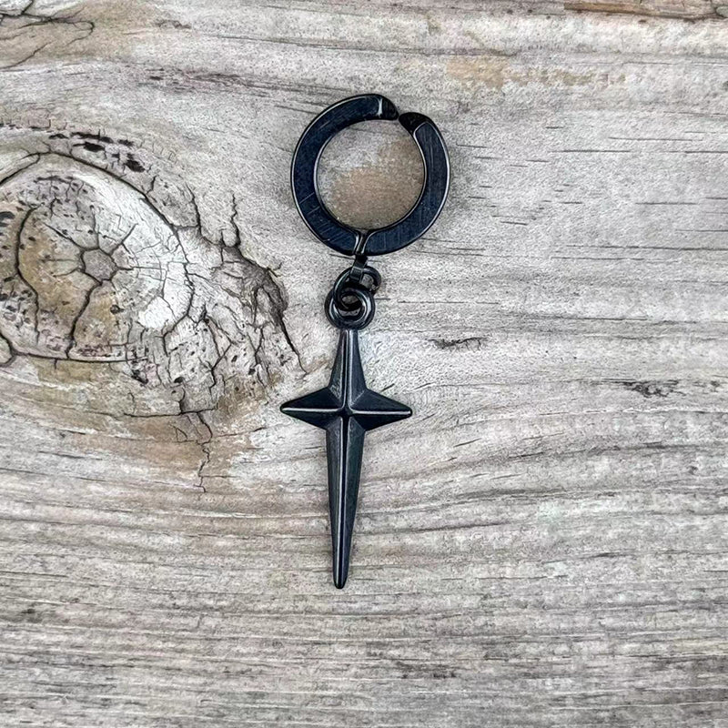 Pendientes de aro de acero inoxidable con estrella de 4 puntas