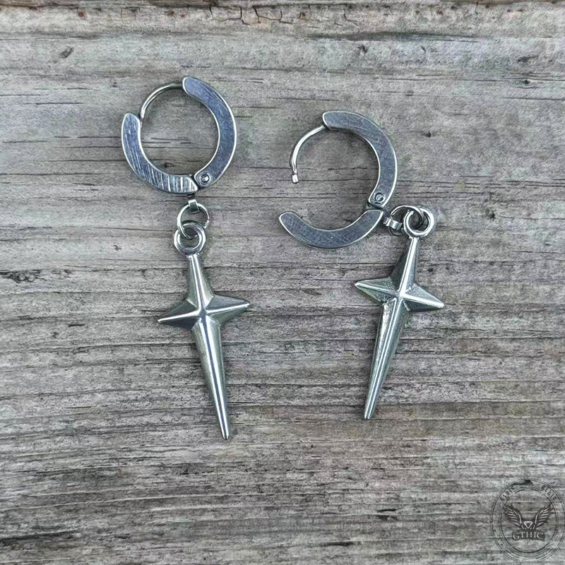 Pendientes de aro de acero inoxidable con estrella de 4 puntas