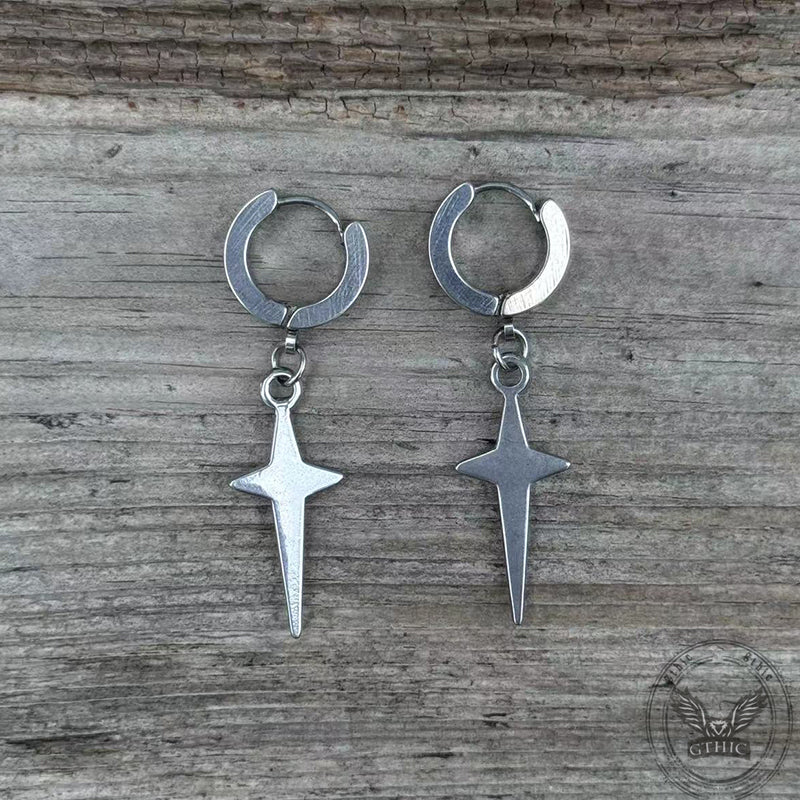 Pendientes de aro de acero inoxidable con estrella de 4 puntas