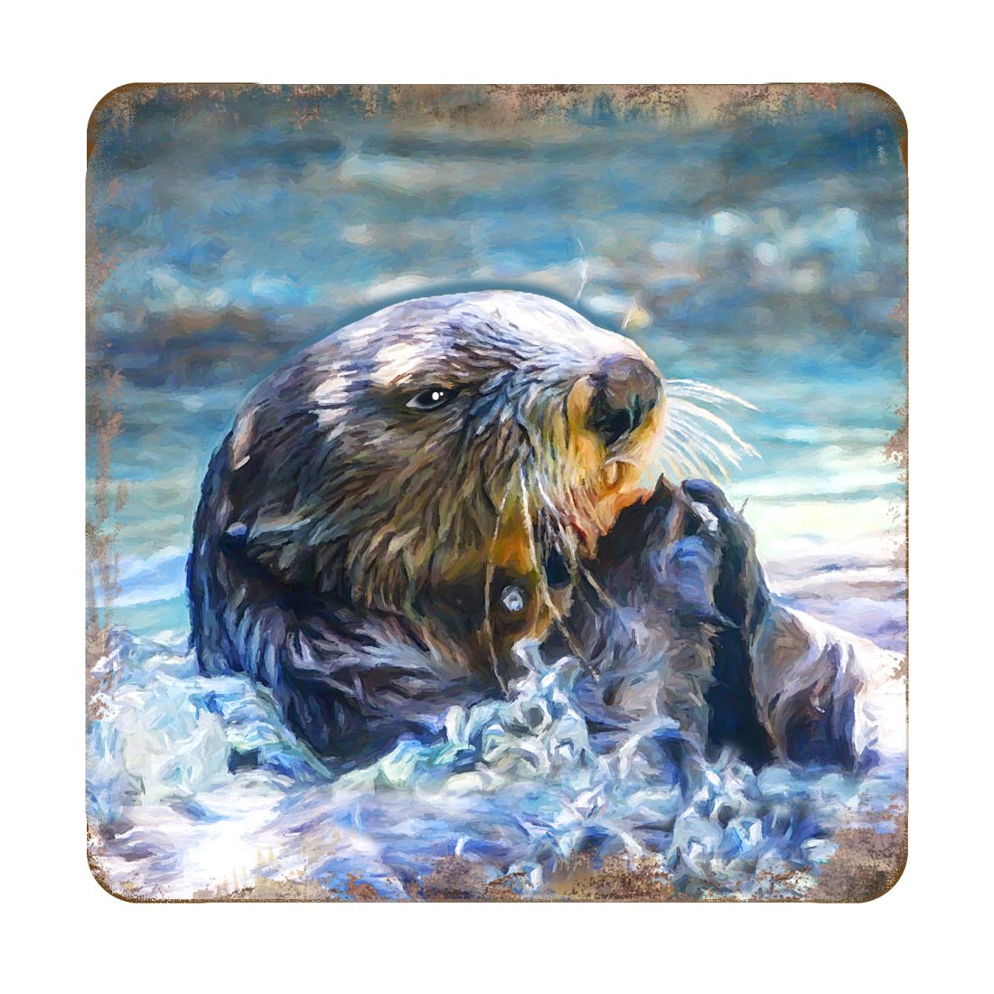 Otter Coastal Wooden Cork Coasters Gift Set of 4 by Nature Wonders - Coastal Sea-Life Decor - 95239C-S4