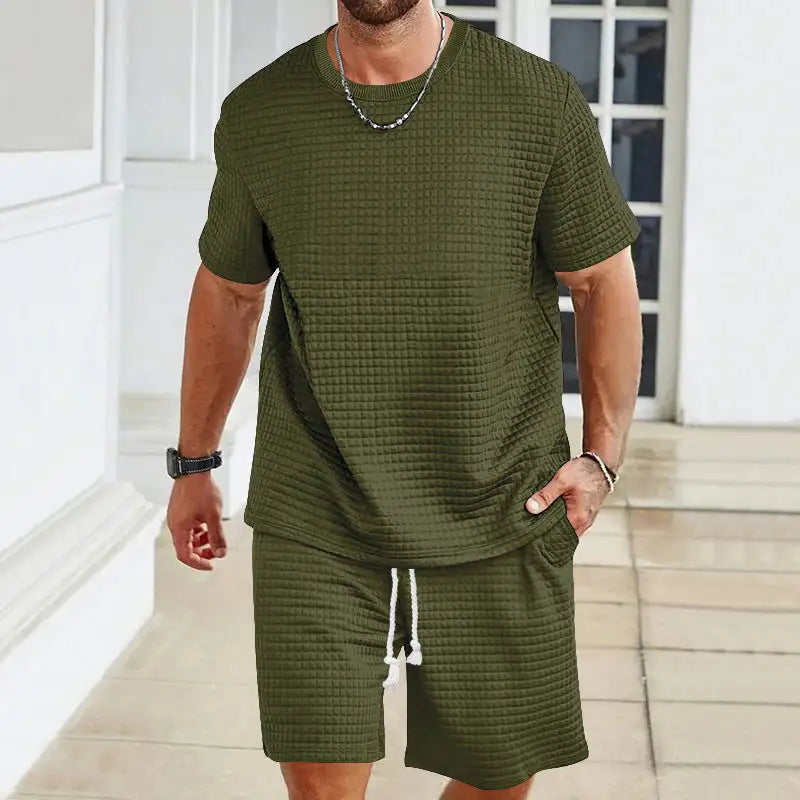 Sports Casual Suit Solid Color Round Neck T-shirt Shorts - Lootquake