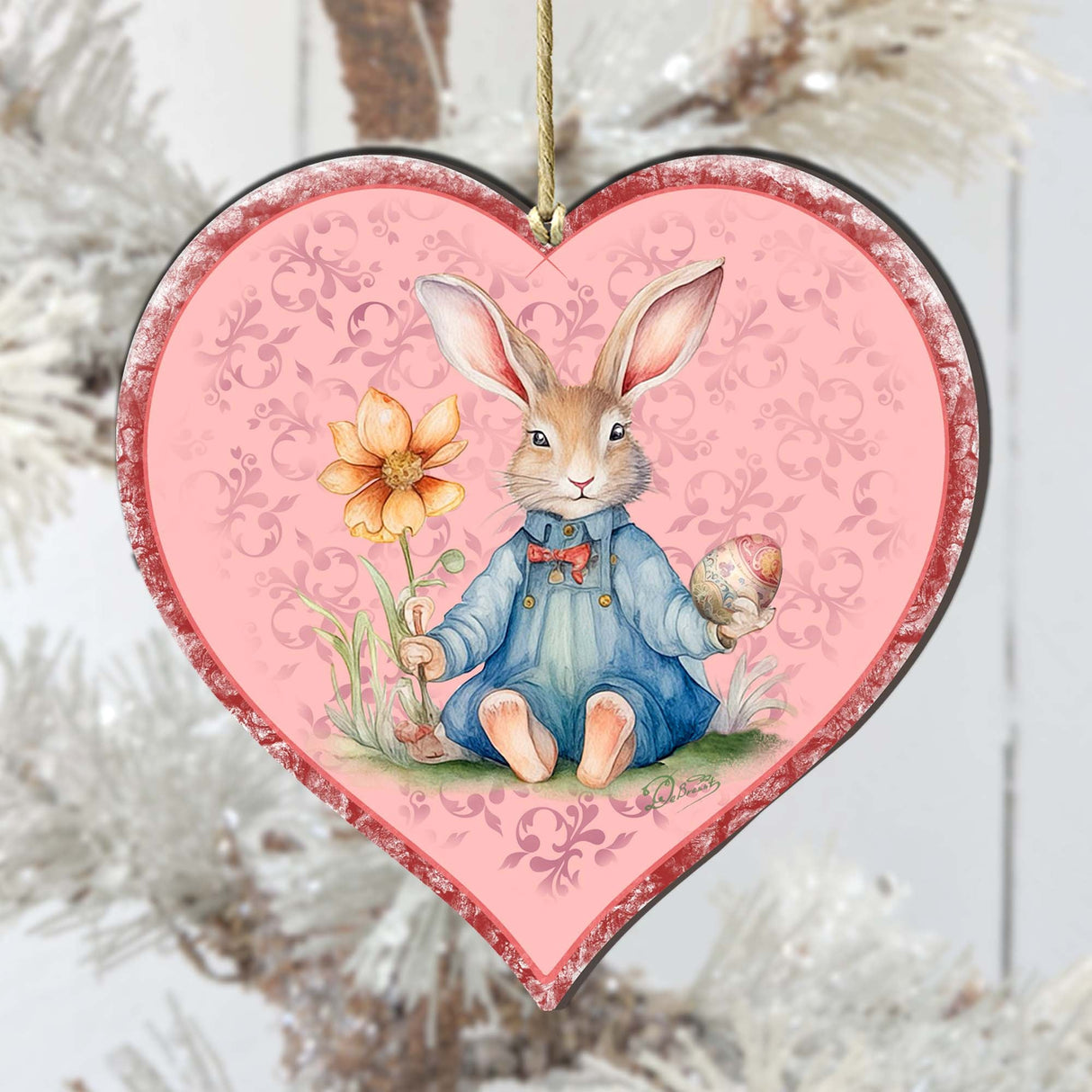 Easter Bunny Heart Wooden Ornaments by G. DeBrekht Easter Spring Decor - 8652780