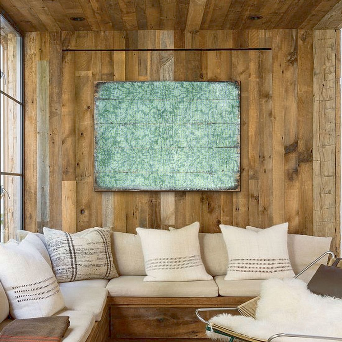 Arte mural rústico floral azul de madera de G. DeBrekht - Decoración floral ornamental - 95008B