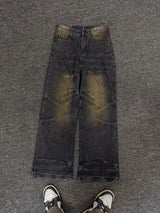 Niche Retro Washed Straight Deconstructed Jeans - Lootquake