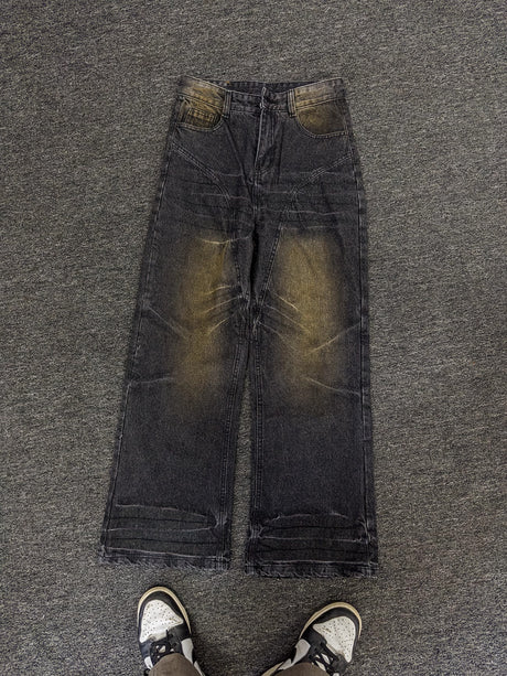 Niche Retro Washed Straight Deconstructed Jeans - Lootquake