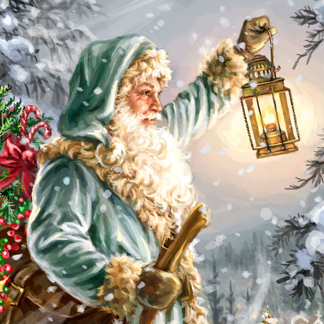 Arte mural de madera de San Nicolás de D. Gelsinger - Decoración navideña de Papá Noel y muñeco de nieve - 95679B-DG