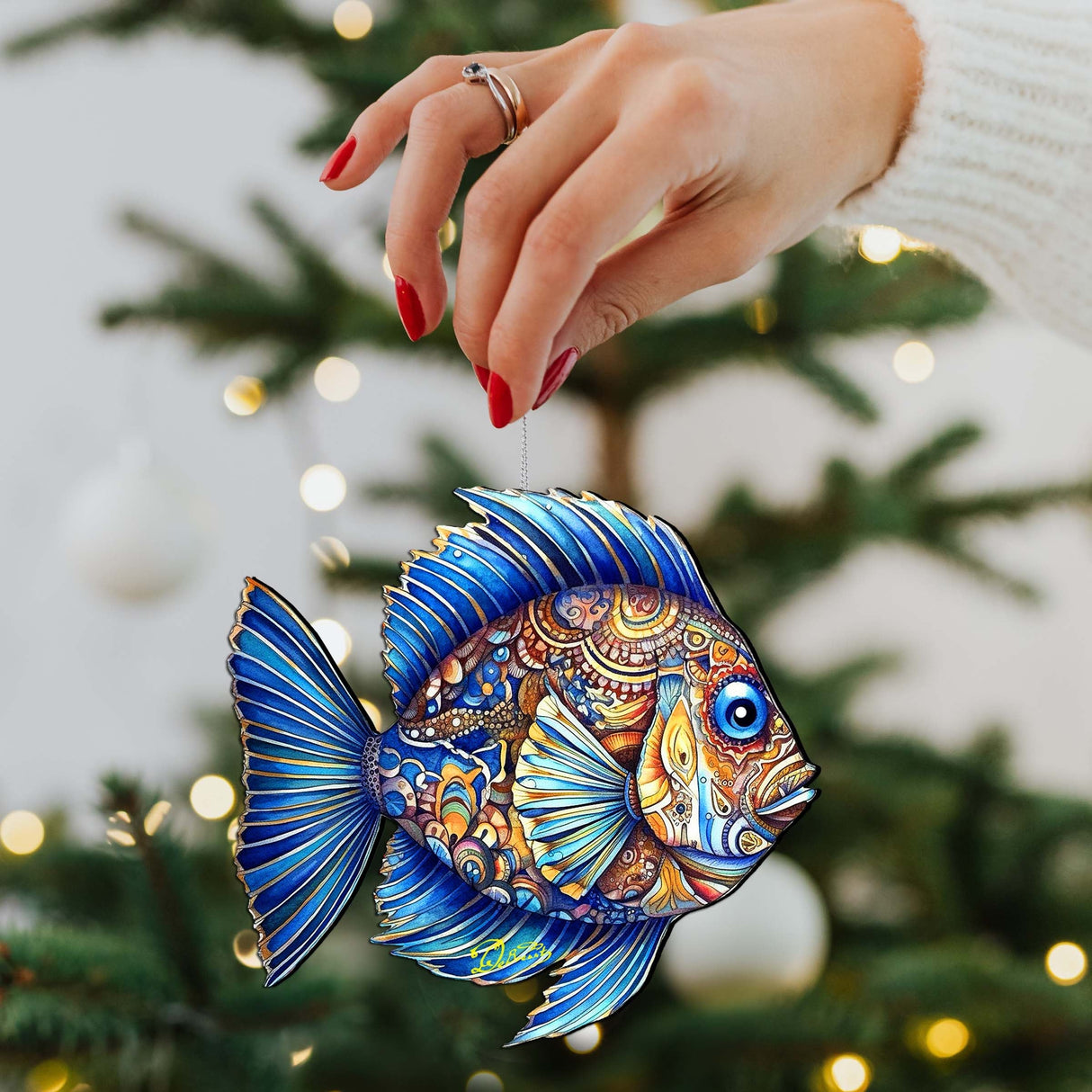 Coastal Decorations - Sapphire Sea Fish Wooden Ornaments by G. Debrekht Coastal Holiday Decor - 8688307