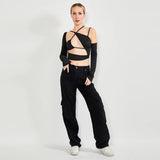 Long Sleeve Top Cut Out Asymmetrical Neck - Lootquake