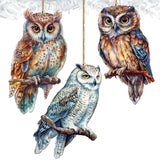 Night Owls Decorative Wooden Ornaments of 3 by G. Debrekht - Wildlife Decor - 8091004-S3
