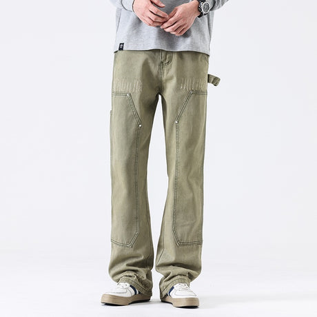 American High Street Vibe Wind Washed Distressed Army Green Jeans - Lootquake