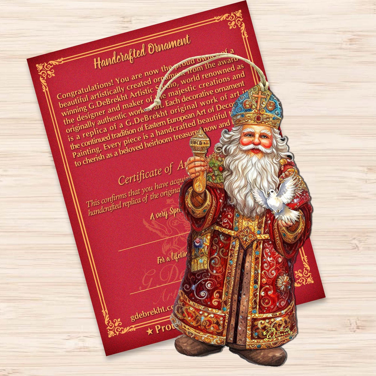 Santa's Dove of Hope Wooden Ornaments by G. Debrekht - Christmas Santa Snowman Decor - 8691416