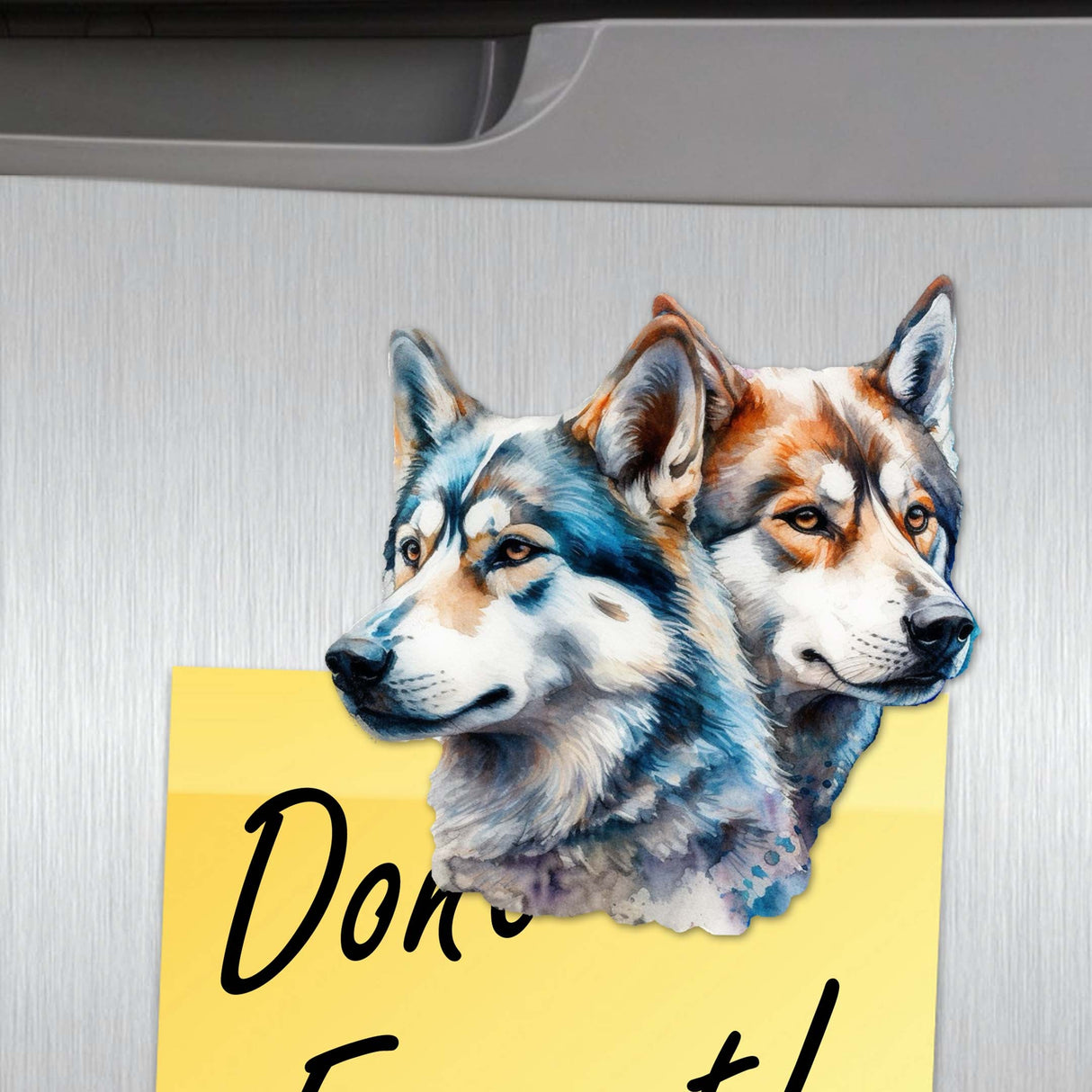 Juego de 6 imanes decorativos de madera de los elegantes huskies de G. Debrekht - Decoración de vida silvestre - 8090115G-S6