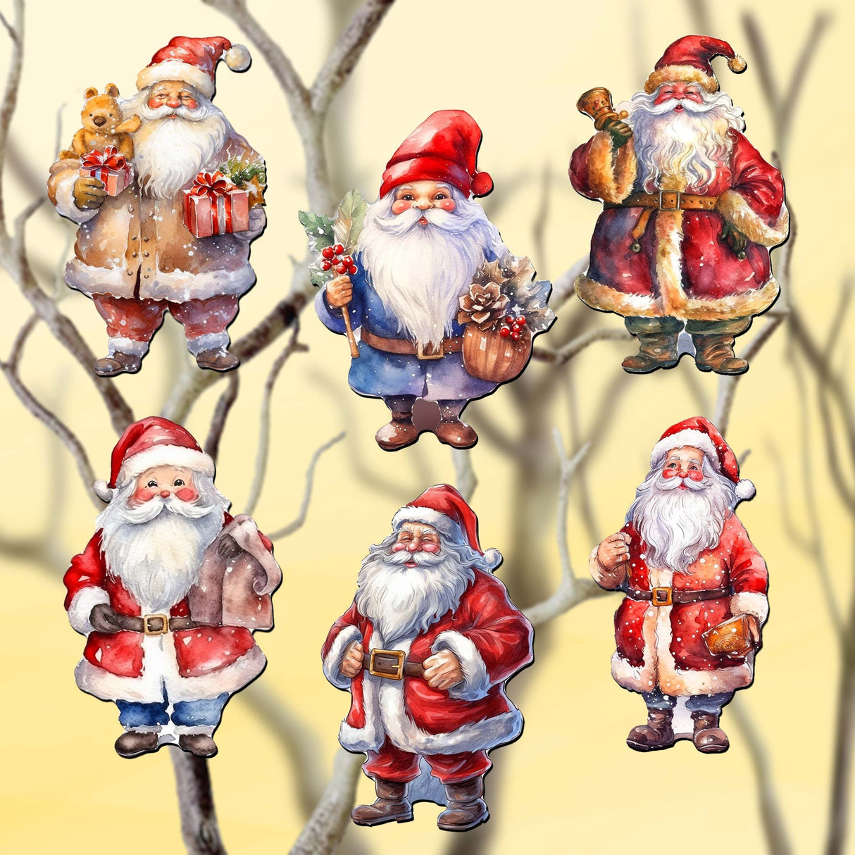 Adornos decorativos de madera de Papá Noel con clip (6 unidades) de G. Debrekht - Decoración navideña - 8090009C-S6