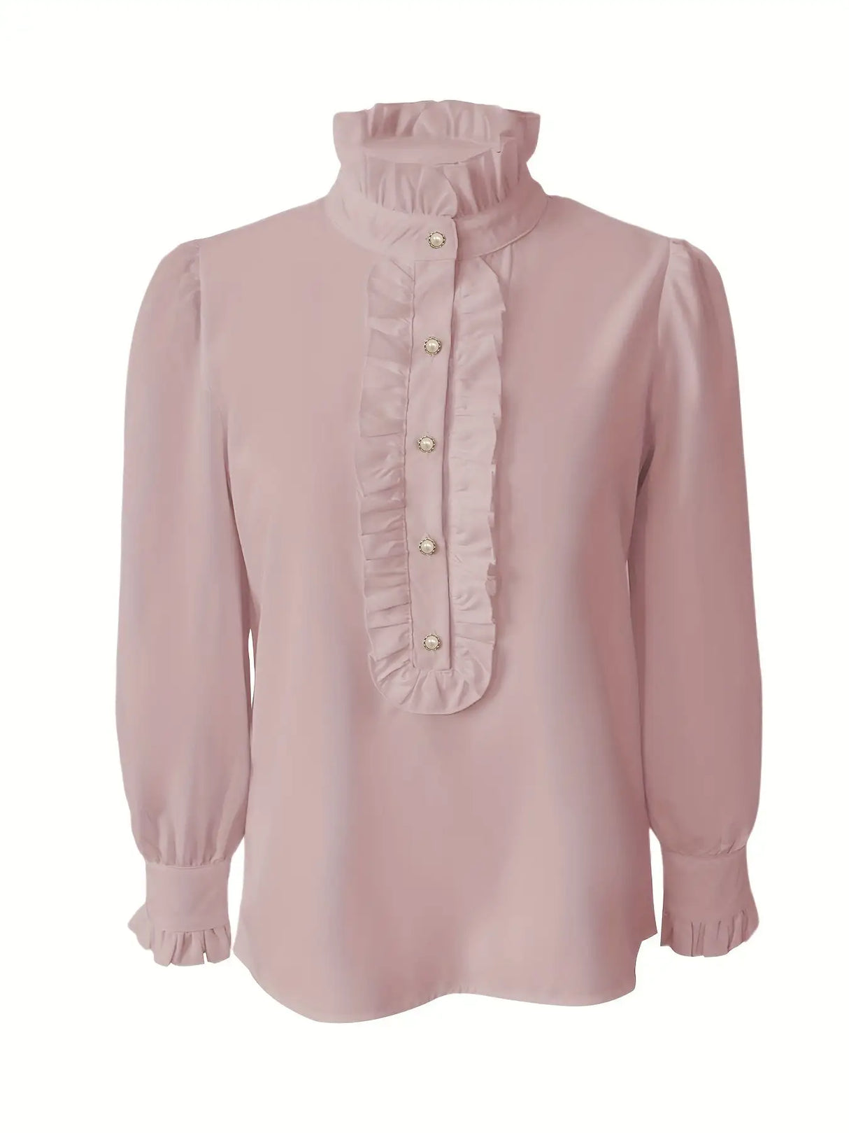 Fashionable Stand-up Collar Long-sleeved Shirt With Lotus Leaf Hem - Lootquake