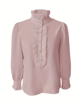 Fashionable Stand-up Collar Long-sleeved Shirt With Lotus Leaf Hem - Lootquake