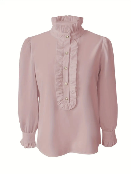 Fashionable Stand-up Collar Long-sleeved Shirt With Lotus Leaf Hem - Lootquake