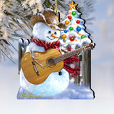 Adornos de madera de muñeco de nieve con guitarra rockera de Gelsinger - Decoración navideña de muñeco de nieve de Papá Noel - 8121120-1531