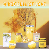 8pcs Fabulous Yellow Gift Set for Women - Includes Insulated Tumbler, Greeting Card, Hair Tie, Scented Candle, Bath Salts, Bath Bomb, Soap, and Elegant Gift Box - Perfect for Christmas & Thanksgiving, Gift Set, Scented Candle