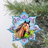 Brown Horse Snowflake Wooden Ornaments by G. Debrekht - Nature Wildlife Decor - 8688432