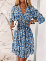 V-neck Printed Dress With Ruffled Waist, Exquisite And Elegant Design-perfect For Spring And Autumn. - Lootquake