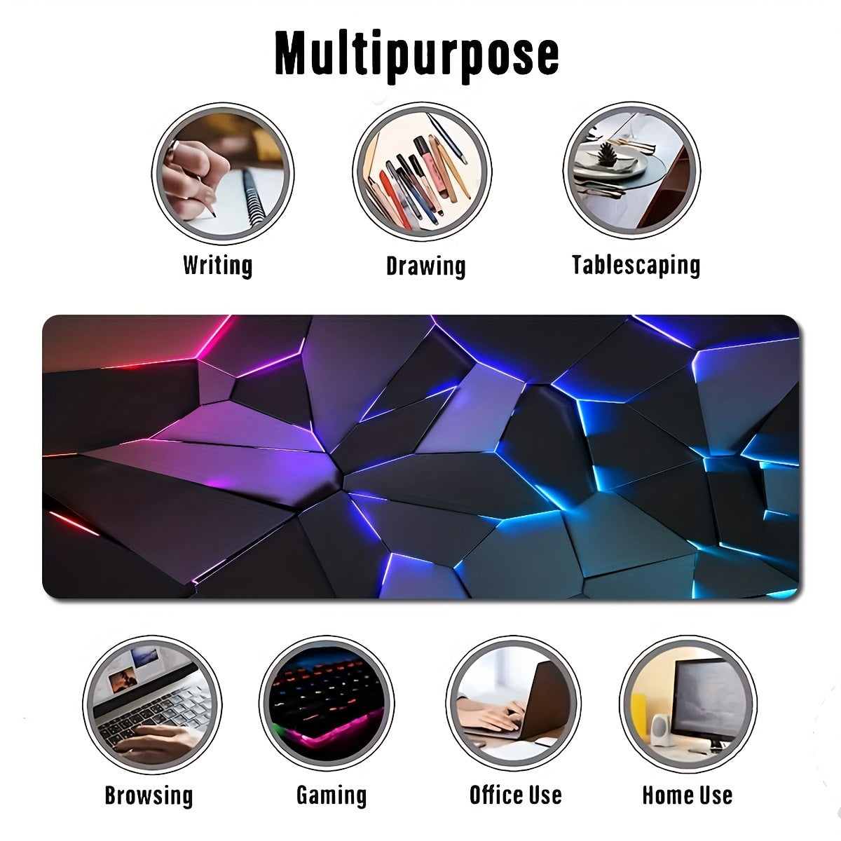 Alfombrilla de ratón para juegos duradera con un elegante diseño geométrico. Impermeable, antideslizante y lavable. Ideal para teclado y cuaderno de bocetos. Ideal para jugadores, oficina y estudio. Material de poliéster. No requiere pilas.