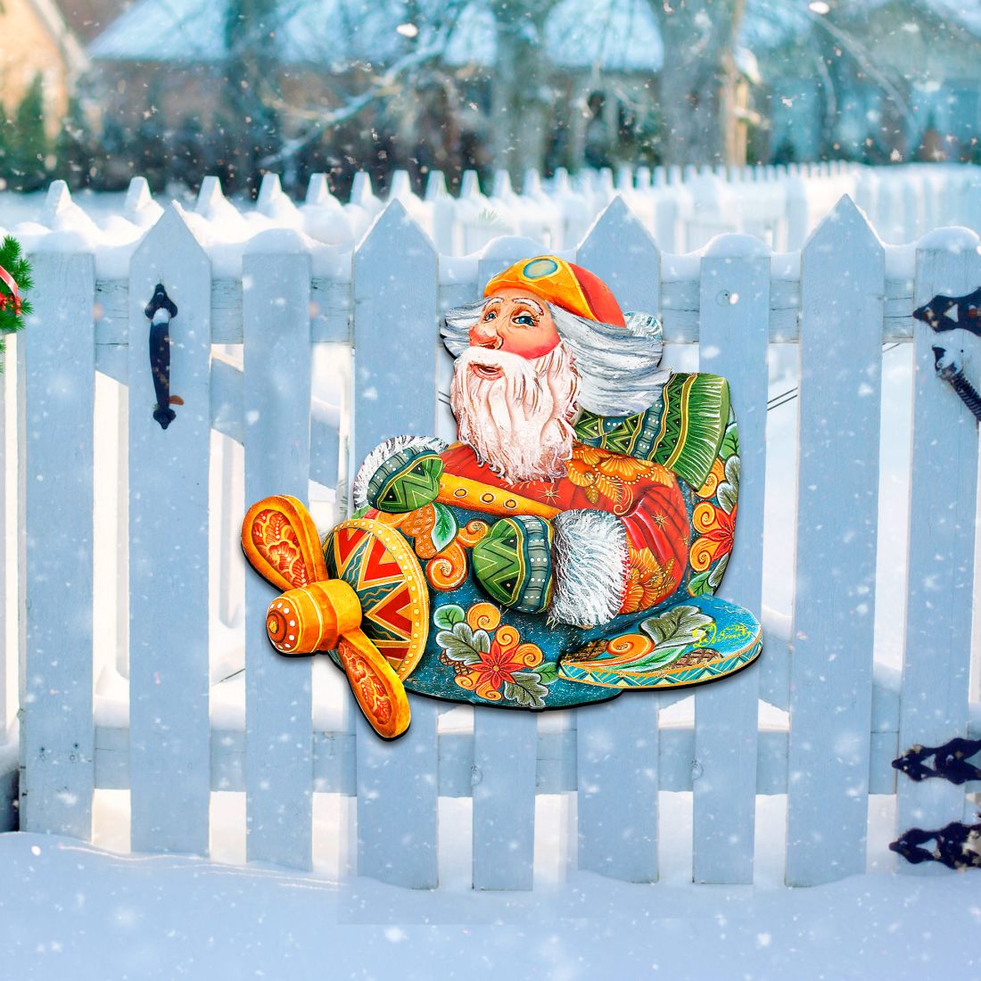 Decoración navideña de Papá Noel en el avión para puerta de G. DeBrekht - Decoración navideña de Papá Noel y muñeco de nieve - 8112030H