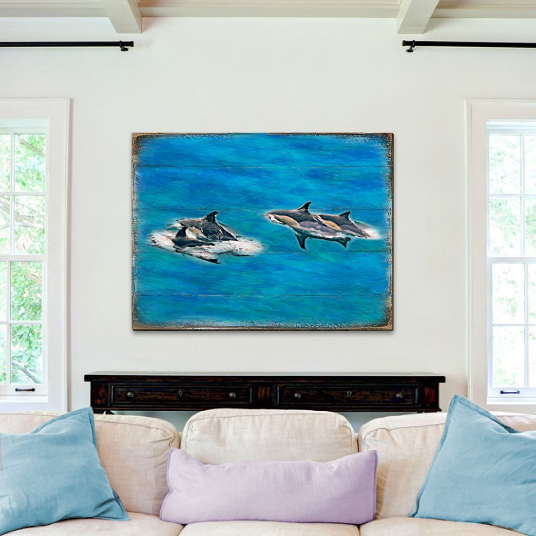 Orcas de Spearman Shamus, arte de pared costero de madera de Nature Wonders - Decoración costera de vida marina - 95255B