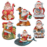 Santa Decorative Wooden Clip-on Ornaments Set of 6 by G. Debrekht - Christmas Decor - 8090131C-S6