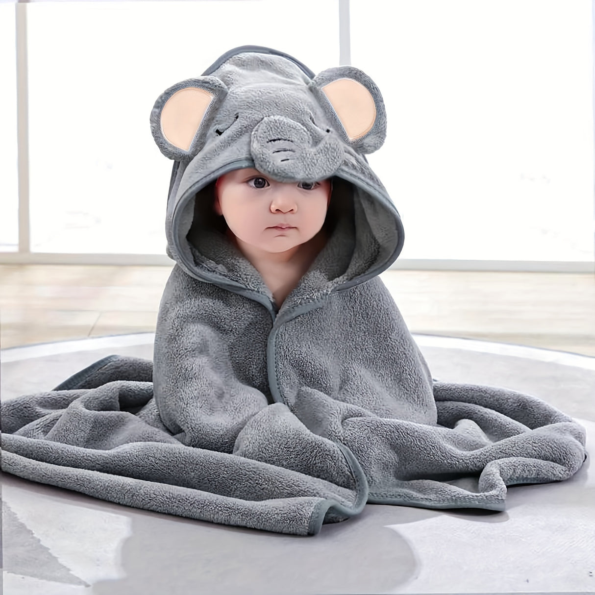 Snuggly Soft Baby Towel - Adorable Animal Bathrobe/Blanket, Ultra Absorbent Microfiber Coral Fleece, 80x80cm Perfect for Boys & Girls