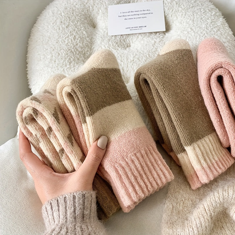 4 pares de calcetines gruesos, cálidos y cómodos, de rizo, de tubo medio, para mujer.