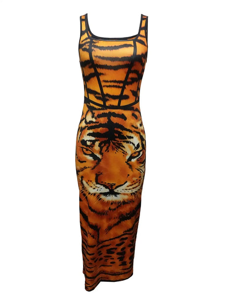 Ladies' Tiger Print Slim Fit Casual Dress - Lootquake
