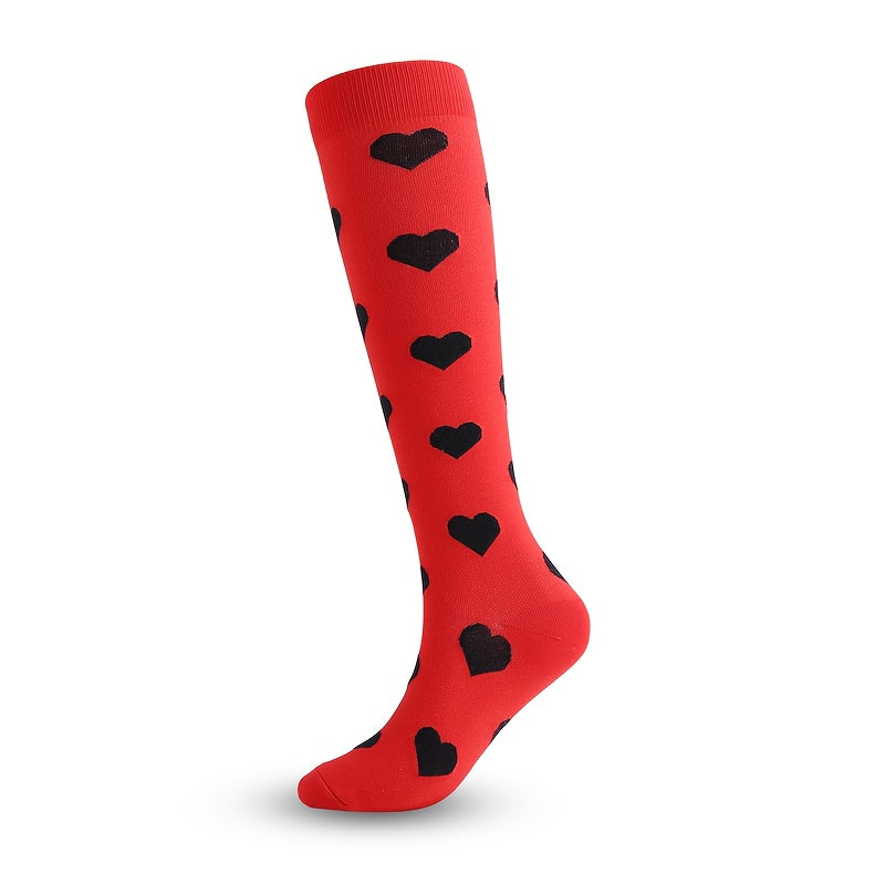 1 Pair of Stylish Striped Compression Socks for Women - Breathable, Comfortable, and Protective Ankle and Calf Support for All-Season Wear - Hand Wash Only, Nylon Blend Knit Fabric