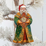 St. Nick's Magic Clock Wooden Ornaments by G. Debrekht - Christmas Santa Snowman Decor - 8691412