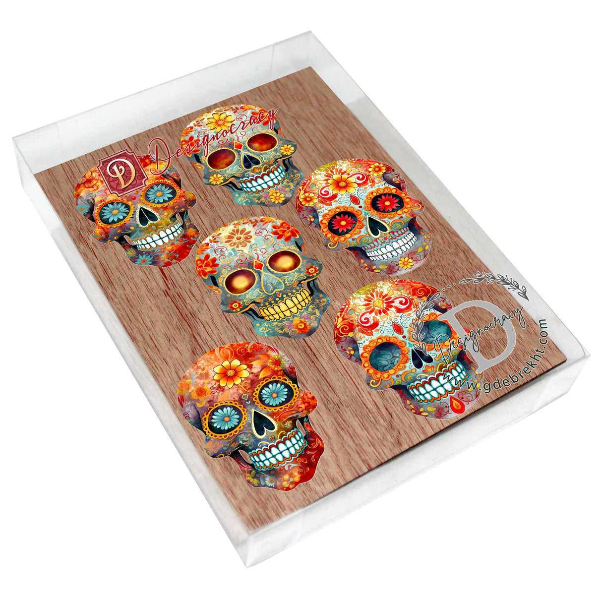 Adornos decorativos de madera con forma de calavera de azúcar (6 unidades) de G. Debrekht - Decoración de Halloween - 8090071C-S6