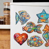 Ocean Treasures Decorative Wooden Magnets Set of 6 by G. Debrekht - Coastal Decor - 8090063G-S6