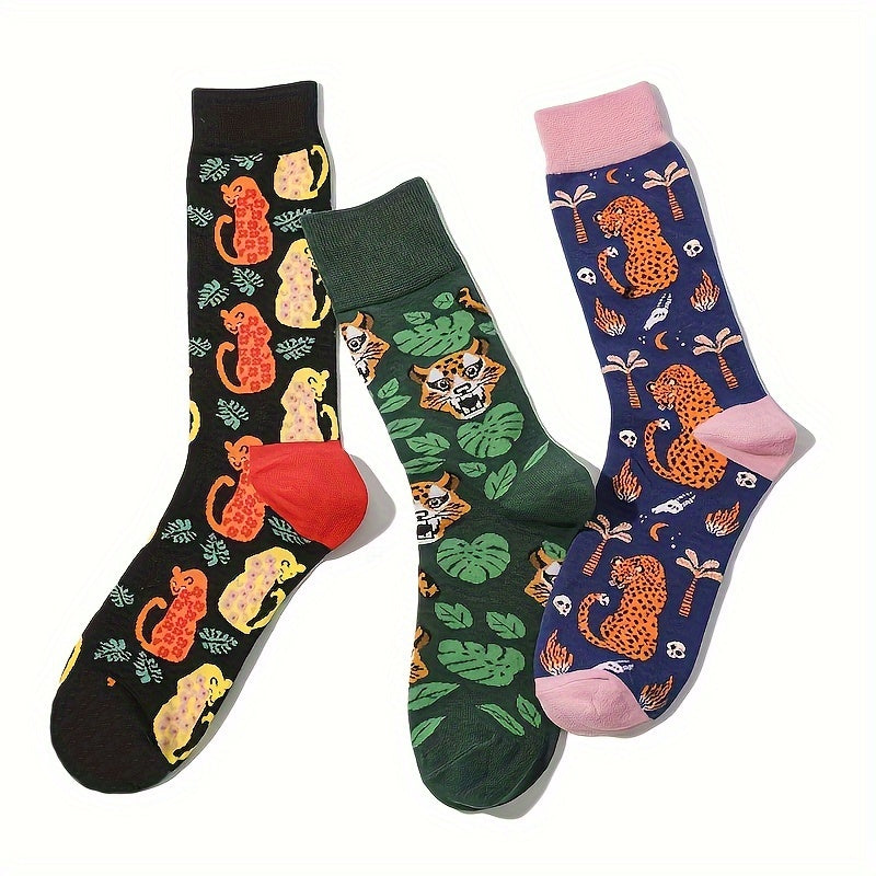 Leopard Print Socks, Unisex Stylish Mid Tube Socks, Women's Stockings & Hosiery