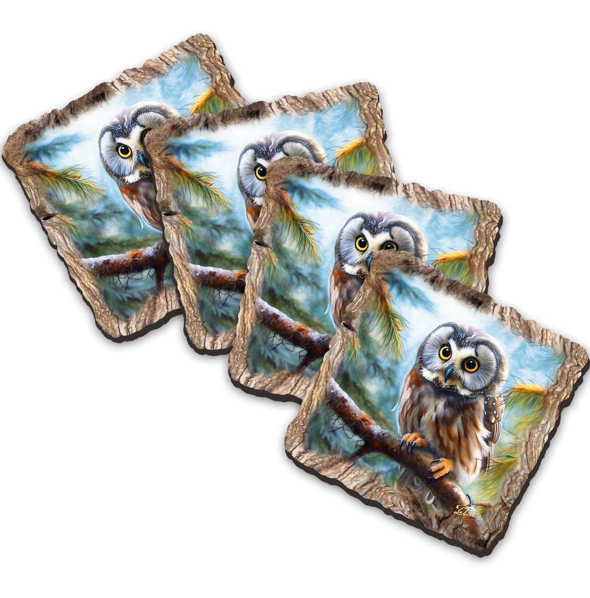 Owl Wooden Cork Coasters Gift Set of 4 by Nature Wonders Nature Wildlife Decor  - 95389C-S4