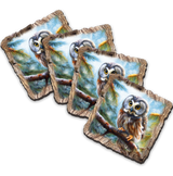 Owl Wooden Cork Coasters Gift Set of 4 by Nature Wonders Nature Wildlife Decor  - 95389C-S4