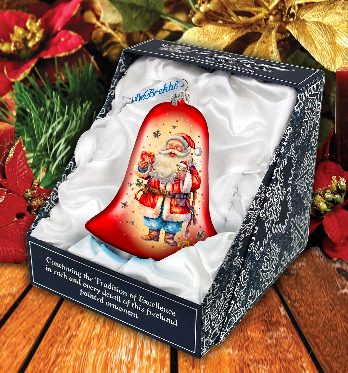 Adorno de campana de cristal con Papá Noel esparciendo alegría navideña de G. Debrekht - Decoración navideña de Papá Noel y muñeco de nieve - 752-042