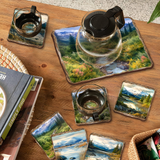 Mountain River Wooden Cork Placemat and Coasters Gift Set of 7 by Nature Wonders Nature Wildlife Decor  - 85407C-S7