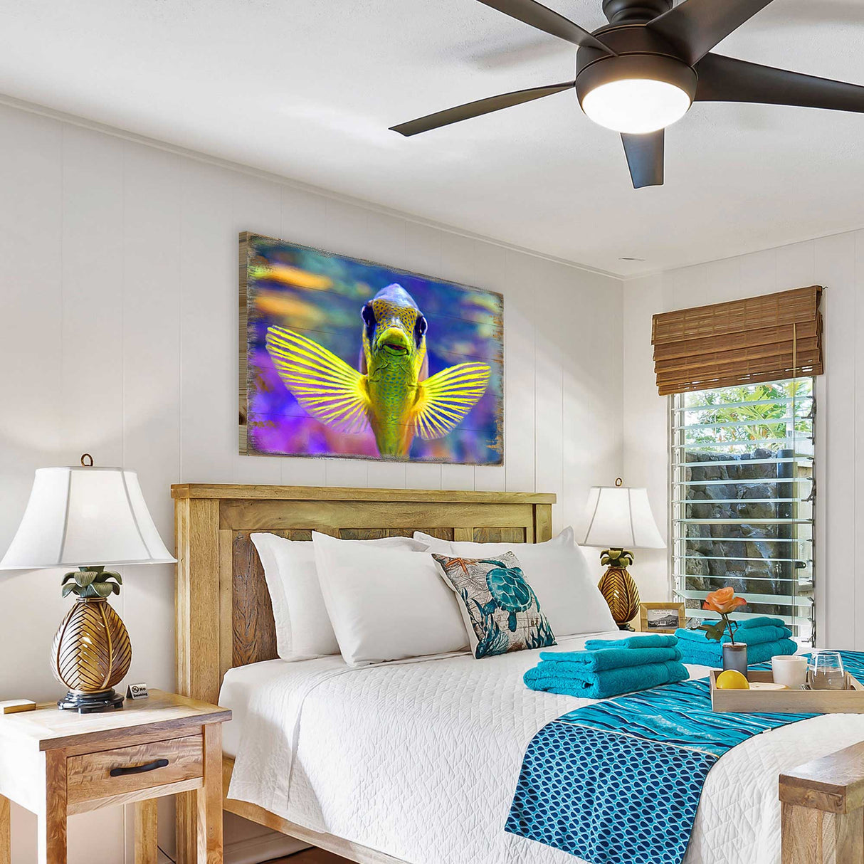 Arte mural costero de madera con peces tropicales de Nature Wonders - Decoración costera con vida marina - 95263B