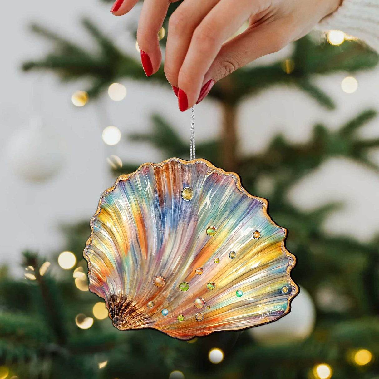 Coastal Christmas Decor - Rainbow Shell Wooden Ornaments by G.Debrekht Coastal Holiday Decor - 8688196