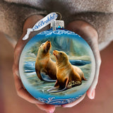 Coastal Sea Lions Glass Ornament by G. Debrekht - Wildlife Holiday Decor - 73388