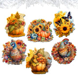 Happy Thanksgiving Decorative Wooden Clip-on Ornaments of 6 by G. Debrekht - Thanksgiving Decor - 8090018C-S6